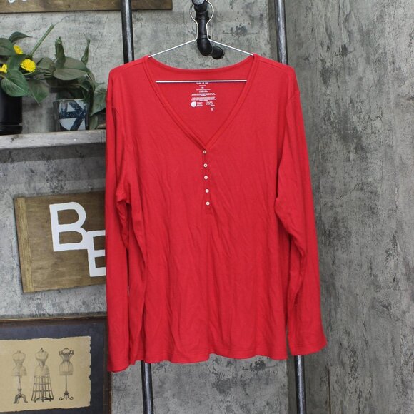 NWT State Of Day Womens Long-Sleeve Henley Sleeve Pajama Shirt Top Tango Red 2XL - Picture 1 of 4